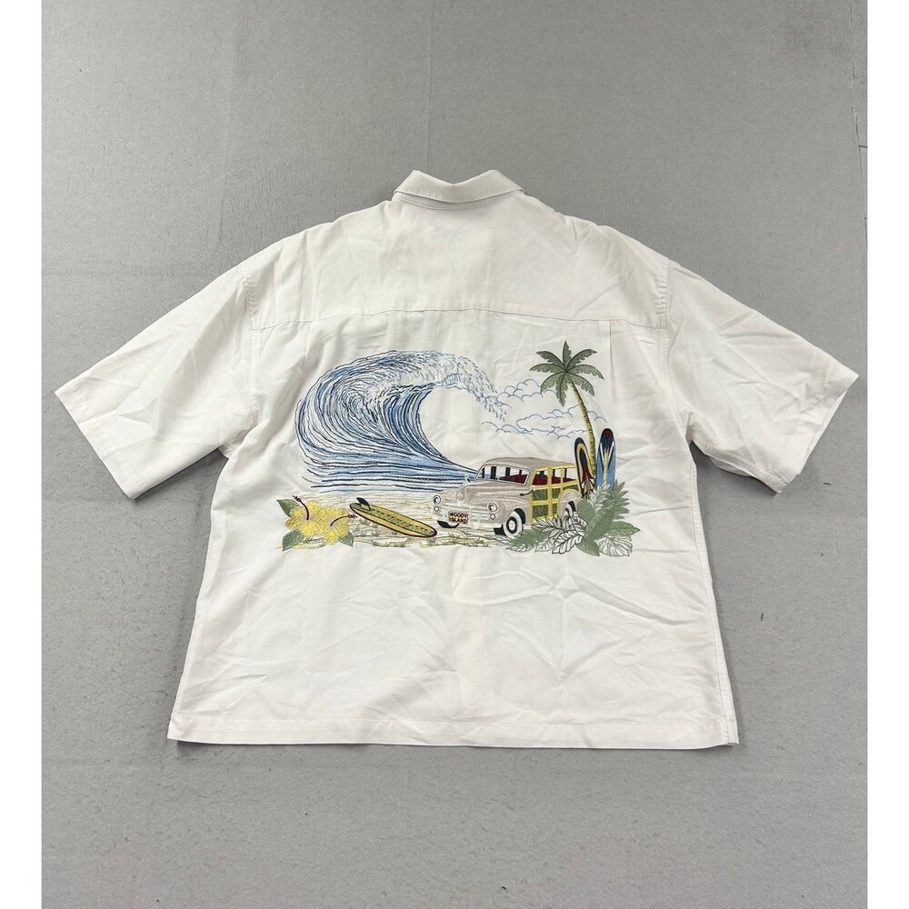 Bamboo Cay White Hawaiian Shirt Wave and Woody Car Graphic Button Up